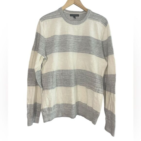 Banana Republic Sweater Mens Cotton White and Gray Striped Size Large - Picture 2 of 5